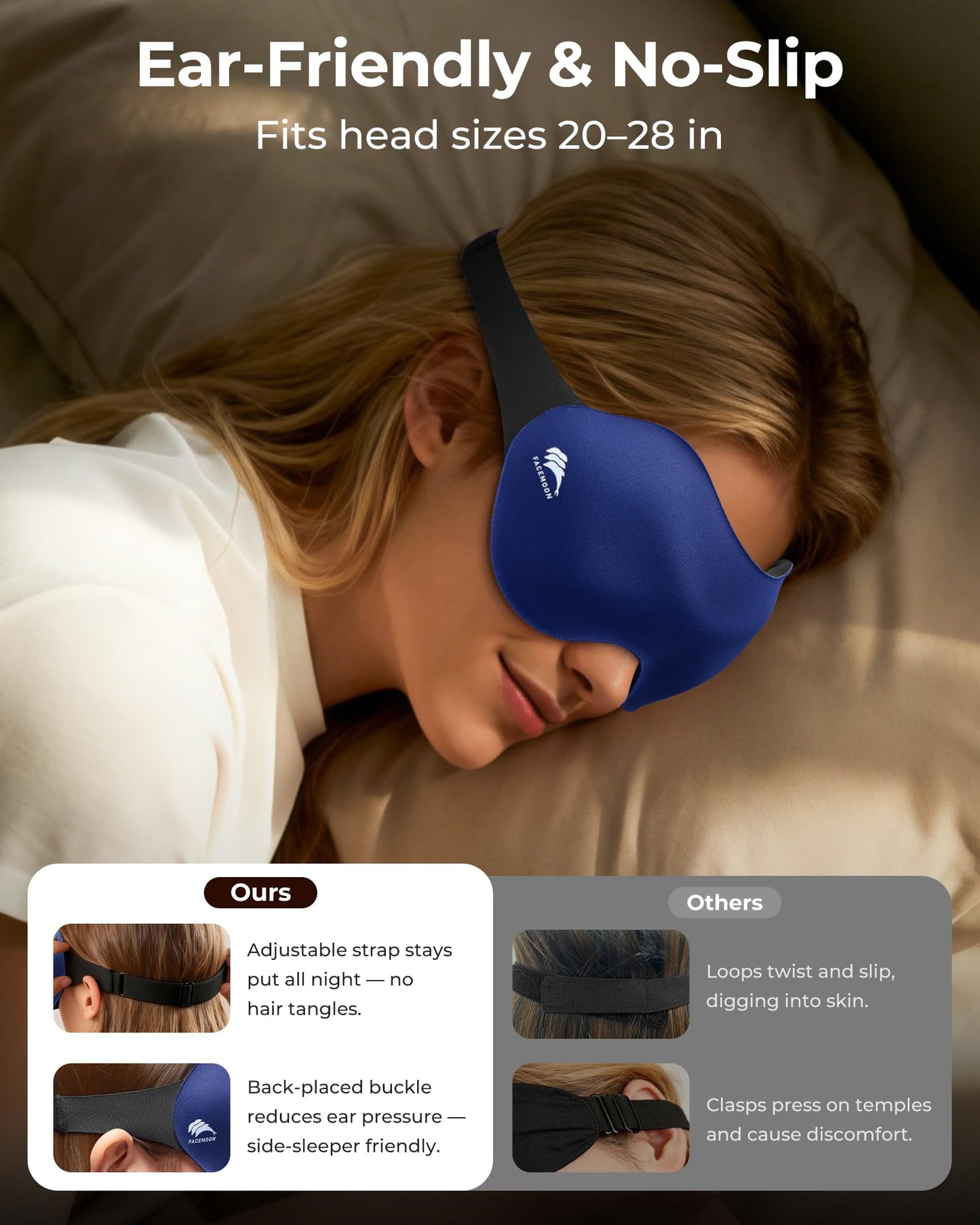 Airplane Travel Essentials Blackout: 3D Contoured Eye Masks for Sleep -Zero Pressure Sleep Mask for Women Men Lash Extensions Friendly - Perfect for Night Shift Nurse College Dorm Road Trip(Blue)