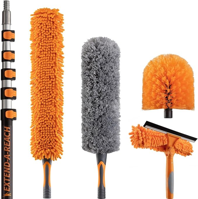 30 Foot High Reach Duster Kit with 5-24 ft Extension Pole // High Ceiling Dusting and Window Cleaning Kit with Telescopic ...