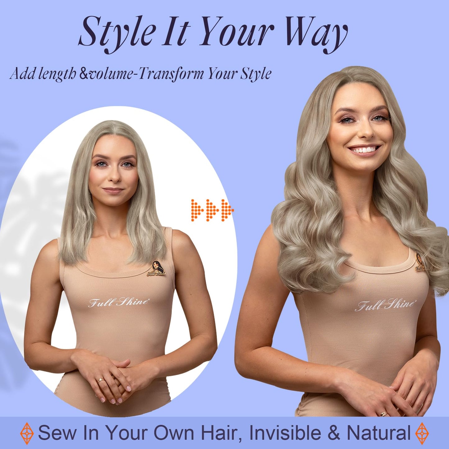 Full Shine Sew In Extensions Real Human Hair Weft Seamless Hair Extensions 14 Inch Color #18P613 Ash Blonde Highlight Bleach Blo