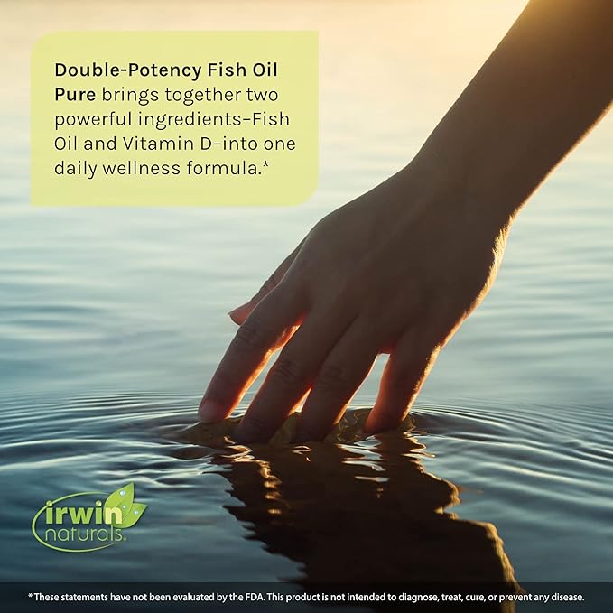 Irwin Naturals Double-Potency Fish Oil Pure - 60 Liquid Soft-Gels, Pack of 2-2,000 mg Purified Fish Oil with Vitamin D3-60 Total Servings