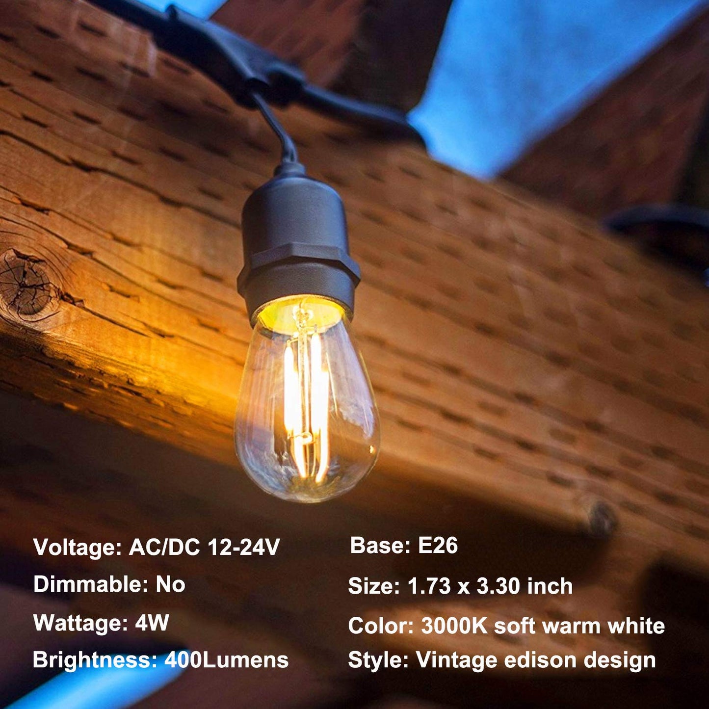 12Volt Led Light Bulb 4W Edison Filament Vintage Ac/Dc12V 24V Low Voltage(3000K Warm White) E26 Base For Landscape Rv Camper Marine Battery Power System Off Grid Solar Lighting-Pack Of 3