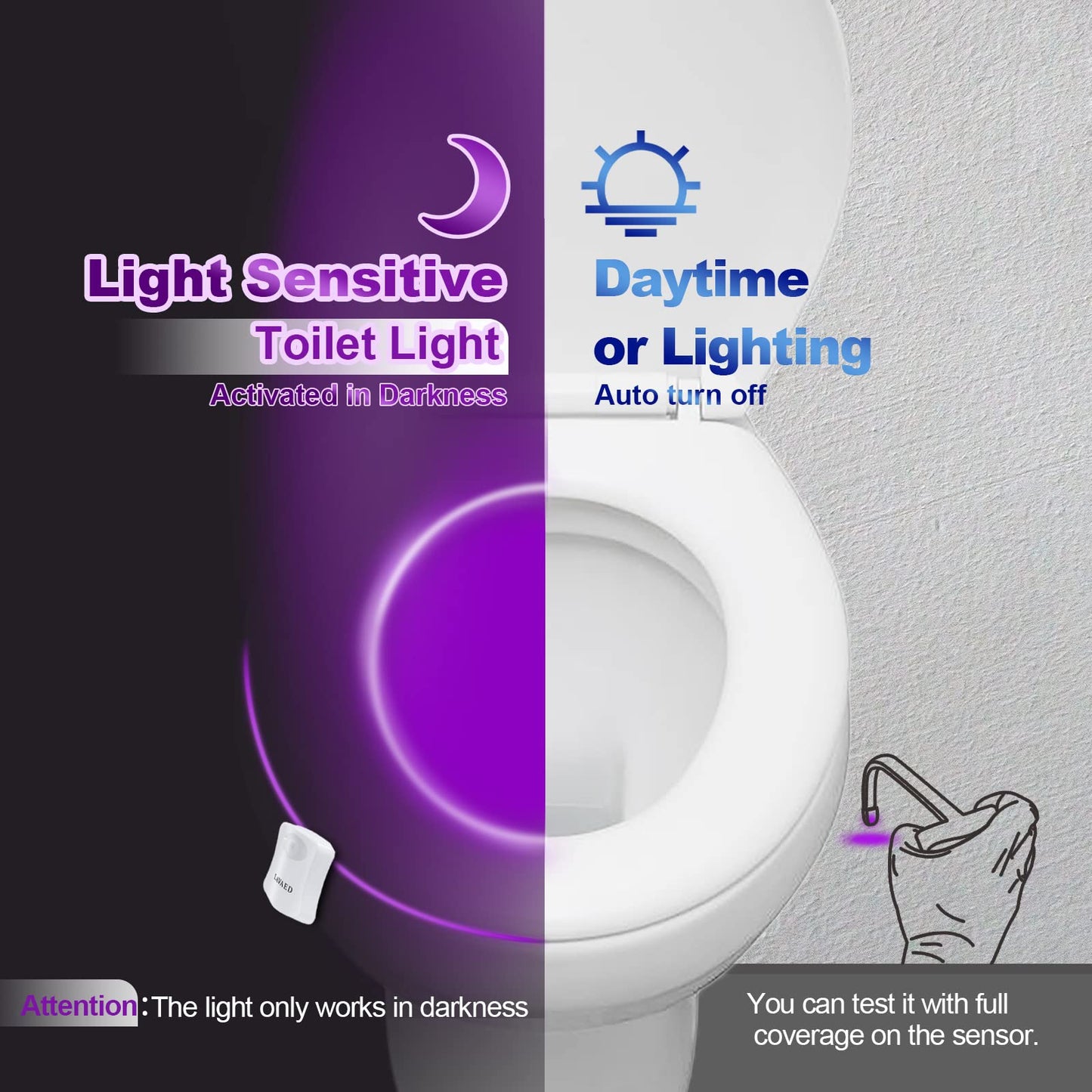 Lavaed Motion Sensor Toilet Night Light - 8-Color Changes, Plastic, 1 Pack, Model Tnl-Main