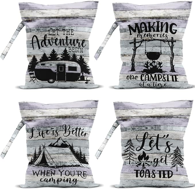 4 Pack Camping Wet Bag Waterproof Reusable Wet Dry Bag for Swimsuit Diaper Travel Beach Pool Toiletries Funny Novelty Gifts for Campers Camping Accessories for Rv Camper Mommy Mama Birthday Christmas