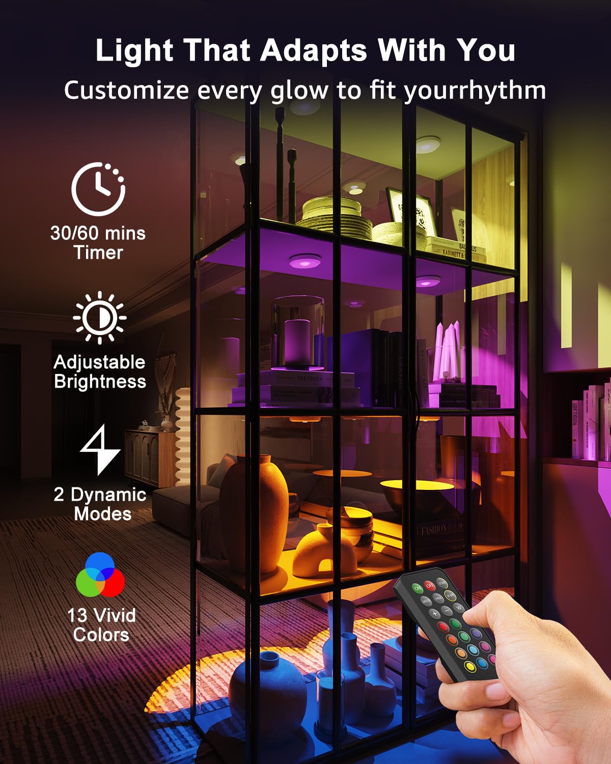 Rechargeable Rgb Puck Lights With Remote  2400Mah Battery Touch Light Magnetic Push Tap Lights Wireless Color Changing Led Under Cabinet Lighting  Sitck On Light For Kitchen  Closet  Pantry  Shelves
