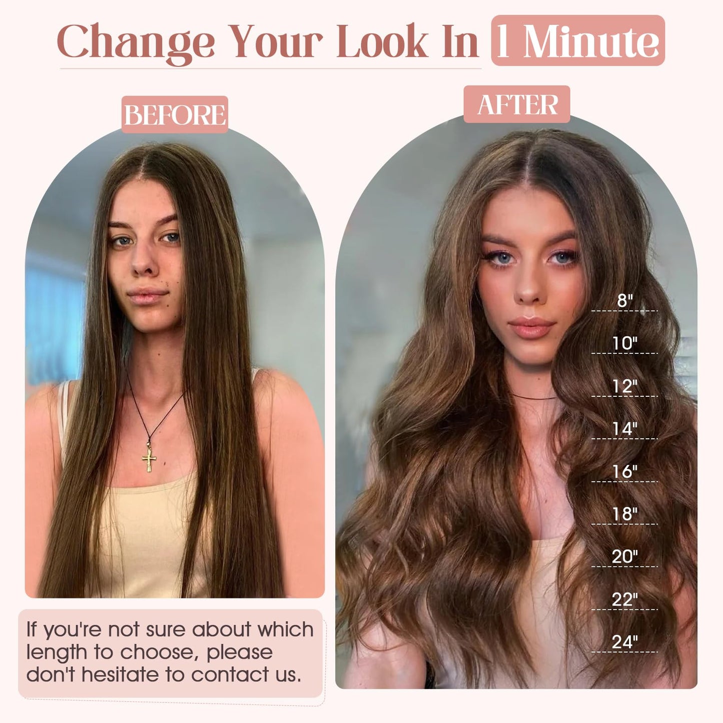 Hairro Clip in Hair Extensions, 100% Real Human Hair, 14 Inch Clip in Remy Brown Hair 45g Thin One-piece 5 Clips Long Straight H