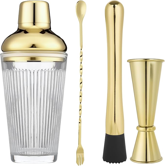 FayuuGem Gold Cocktail Shaker Set - Bartender Shaker Kit with Mixing Tools & Stainless Steel Strainer, Premium Bar Tool Se...
