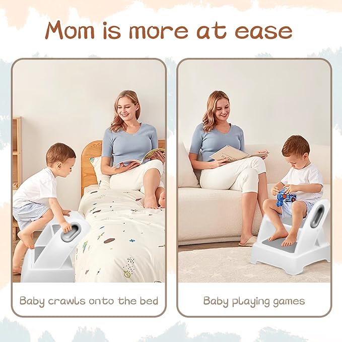 Foldable Two Step Stool for Toddlers,Kids stools for Bathroom,Non-Slip with Handles Kids Step Stool for Bathroom Sink,Toilet Bedroom,Potty Training,Kitchen (Gray)