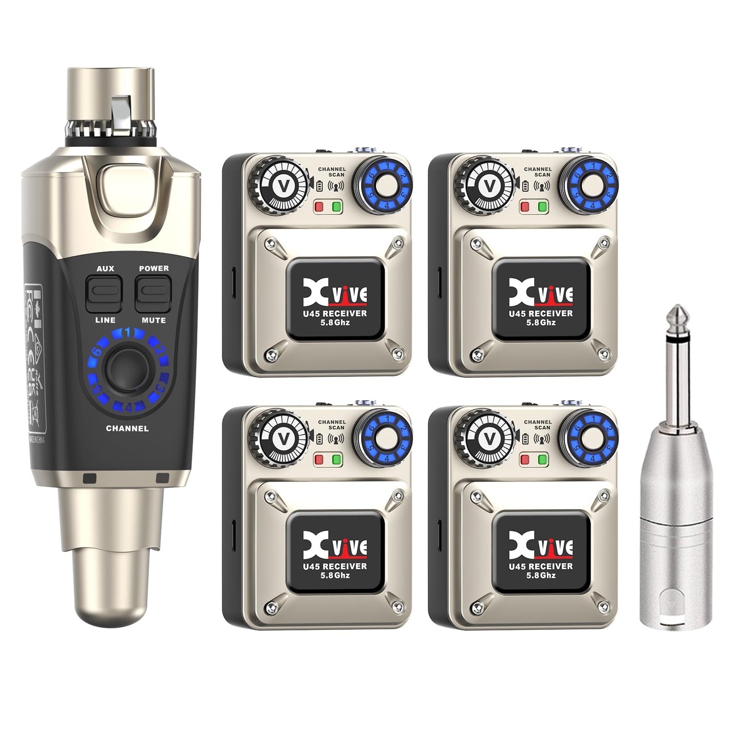 Xvive U45R4 Wireless in-Ear Monitor System Set with One Transmitter and Four Receivers