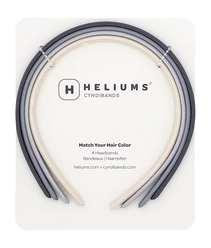 Heliums Thin Headbands - 8mm Skinny Headband for Women, 4 Count, Comfortable Narrow Hair Bands Blend with Hair Color (Dark...