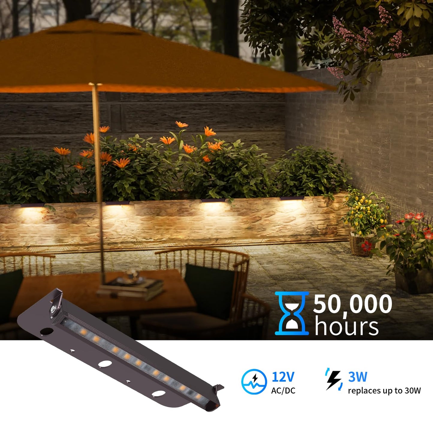 Kwinmyso 12-Packs 3W 7Inch Led Hardscape Paver Lighting 12V Ac/Dc Low Voltage Retaining Wall Lights Landscape Lighting 2700K Soft White Outdoor Step Lights 50 000 Hours Lifespan