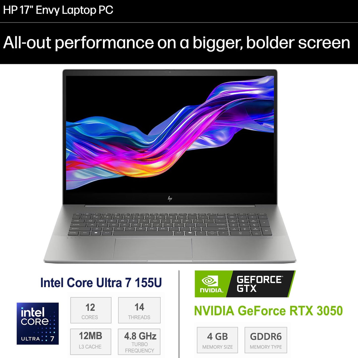 Hp Envy Business Laptop, 17.3 Fhd Touchscreen, Intel Core Ultra 7 155U, Nvidia Geforce Rtx 3050, 32Gb Ddr5 Ram, 1Tb Ssd, Hdmi, T