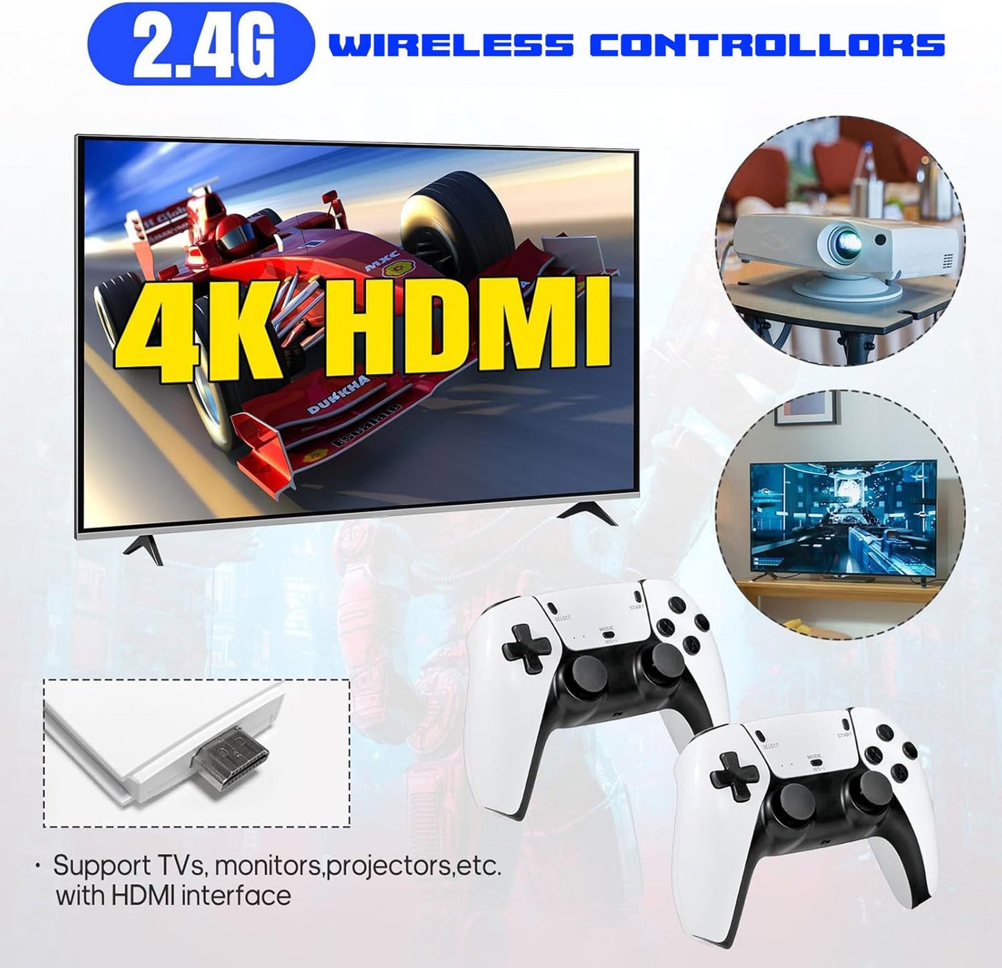Retro Game Console Stick Pro, Built-in 23 Emulators 40000+ Classic Video Games with 4K HDMI and Dual 2.4G Wireless Controllers (128GB) Plug Preloaded Electronic Game (128G)