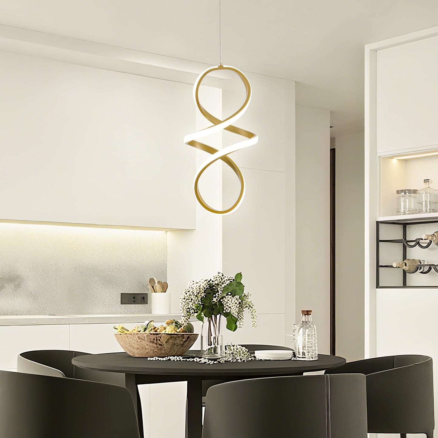Mayna Spiral Kitchen Pendant Lighting  4000K Modern Led Pendant Light Fixture  18W Adjustable Height Island Light Fixture For Kitchen Bedroom Kitchen Island Cafe  1 Pack (Gold)