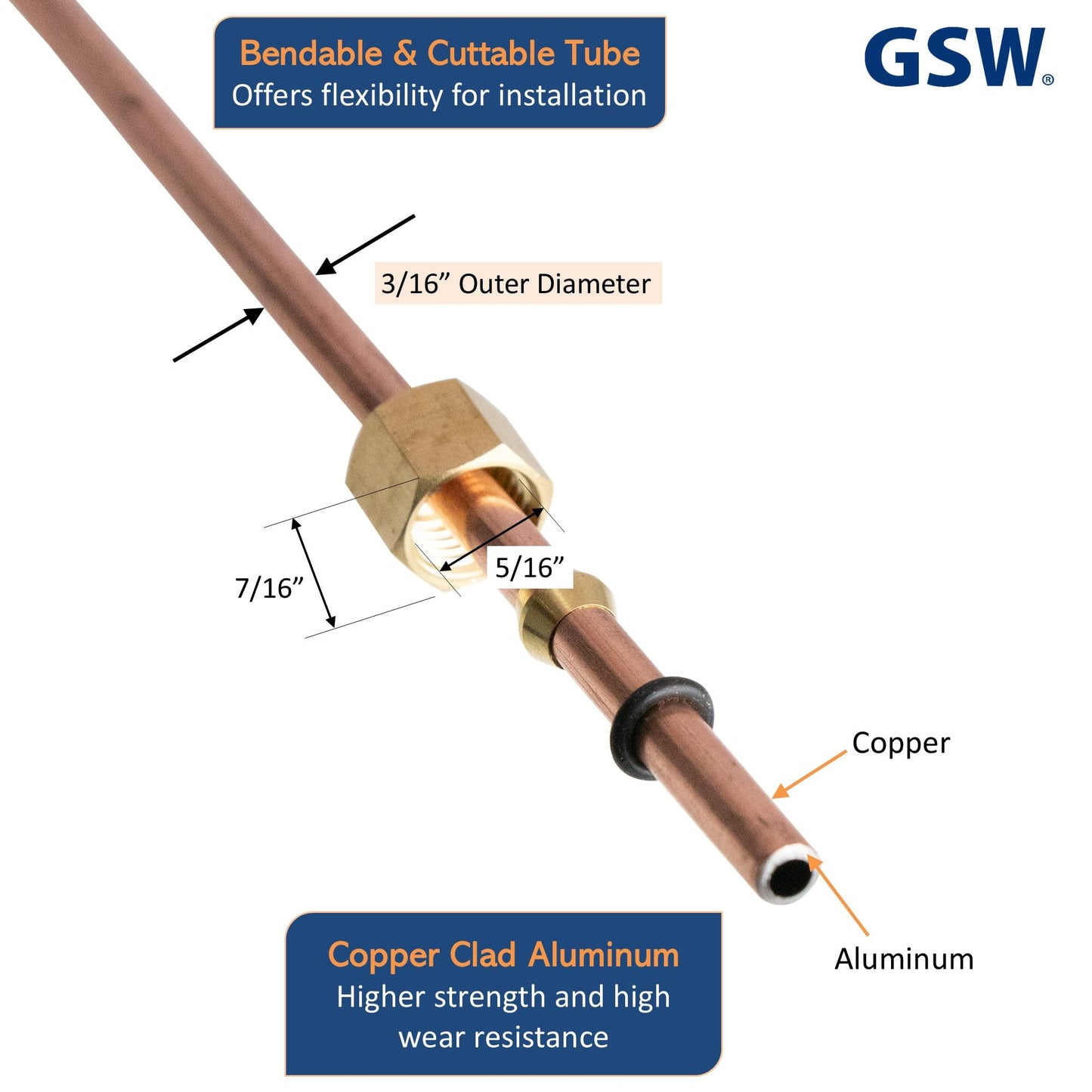 GSW WR-PTC34 3/16"OD x 34"L Bendable Pilot Tubing with Pilot Tip, Nut & Sleeve, Chinese Wok Range Accessory for Commercial Restaurant Kitchen Gas Equipment