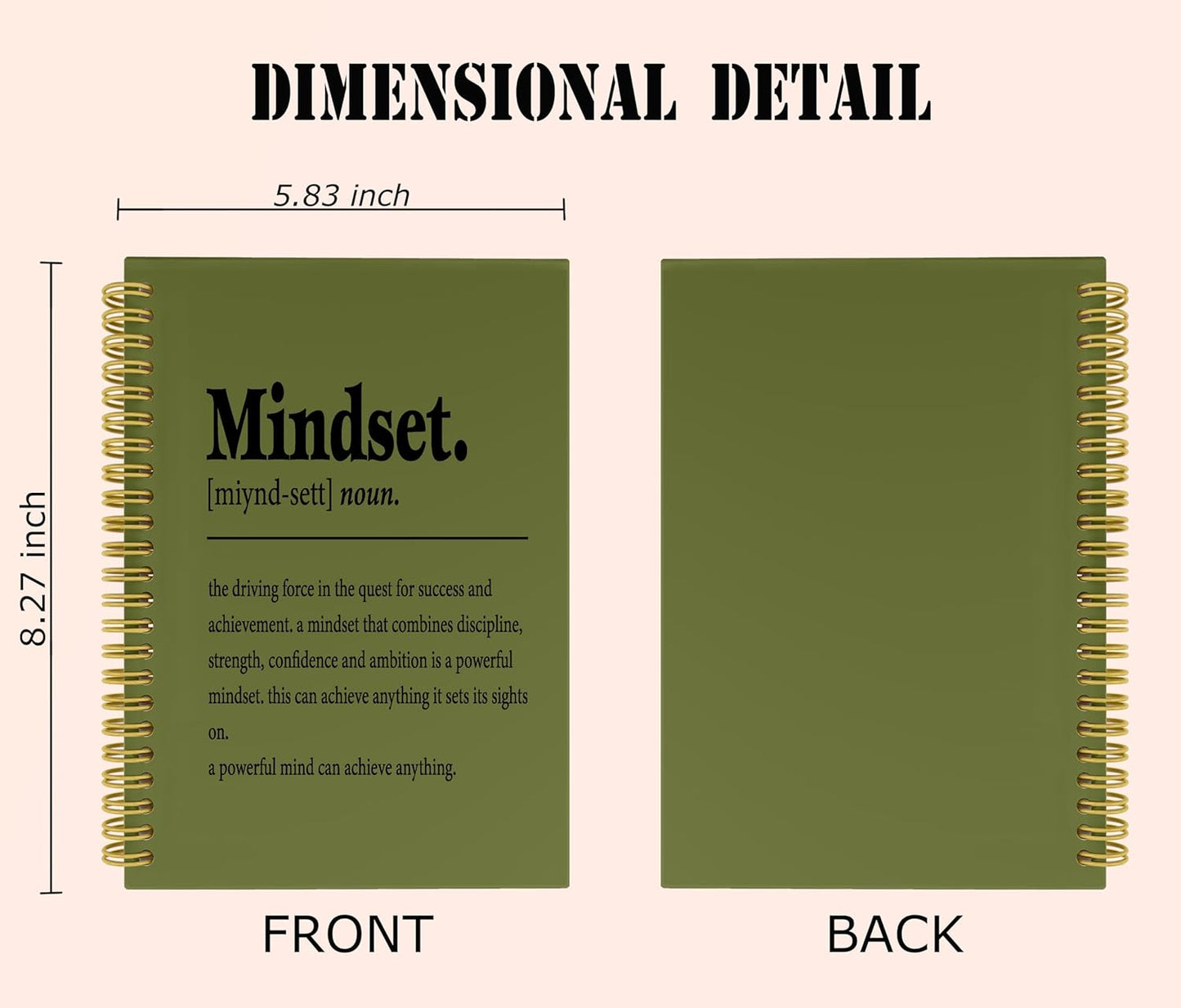 Knibeo Mindset Inspirational Notebooks Journal - Notebooks for School, 5.5×8.3 Inch Inspirational Spiral Bound Notebook with 164 Pages, College School Supplies(Dark Green)
