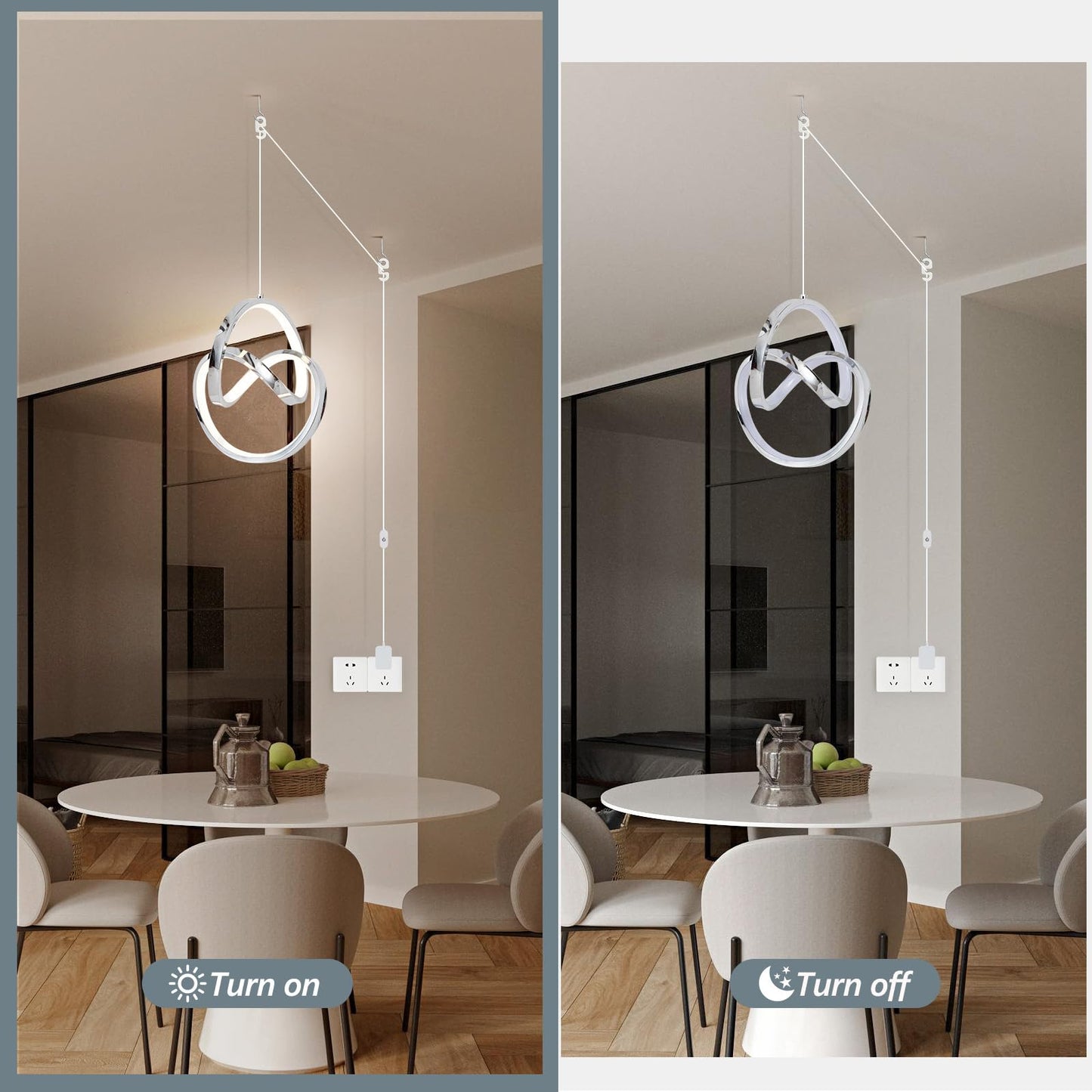 Sovinzert Modern Led Pendant Light Fixtures Pendant Lights Kitchen Island Lighting Adjustable Height Chrome Hanging Lamp For Dining Room Bedroom Living Room (1 Pack)