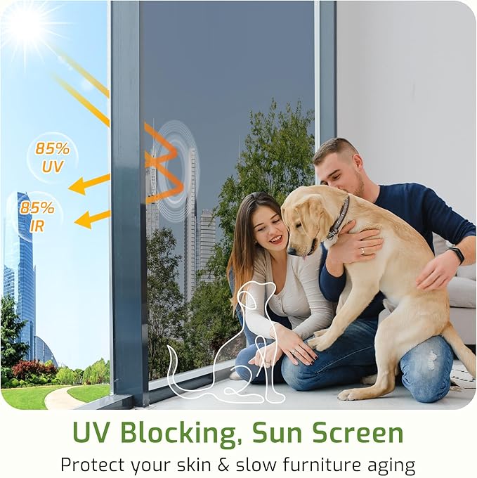 LUTE One Way Window Privacy Film, Window Tint for Home, Sun Blocking UV Heat Blocker, See Out Not in Reflective Mirror Film, Removable Static Cling Glass Door Cover, Black Silver, 23.6" x 118.1"