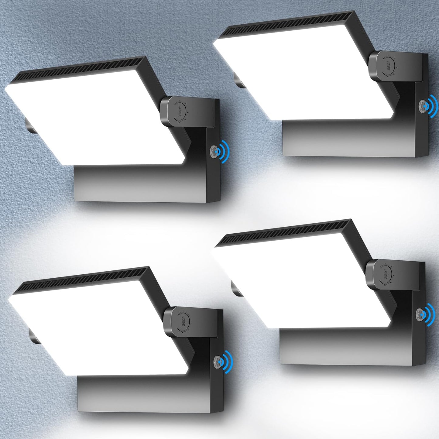 ledmo 150W LED Flood Lights 4 Pack, Photocell, 360? Adjustable, IP68, 21000lm, Black, Model LED1381D-W