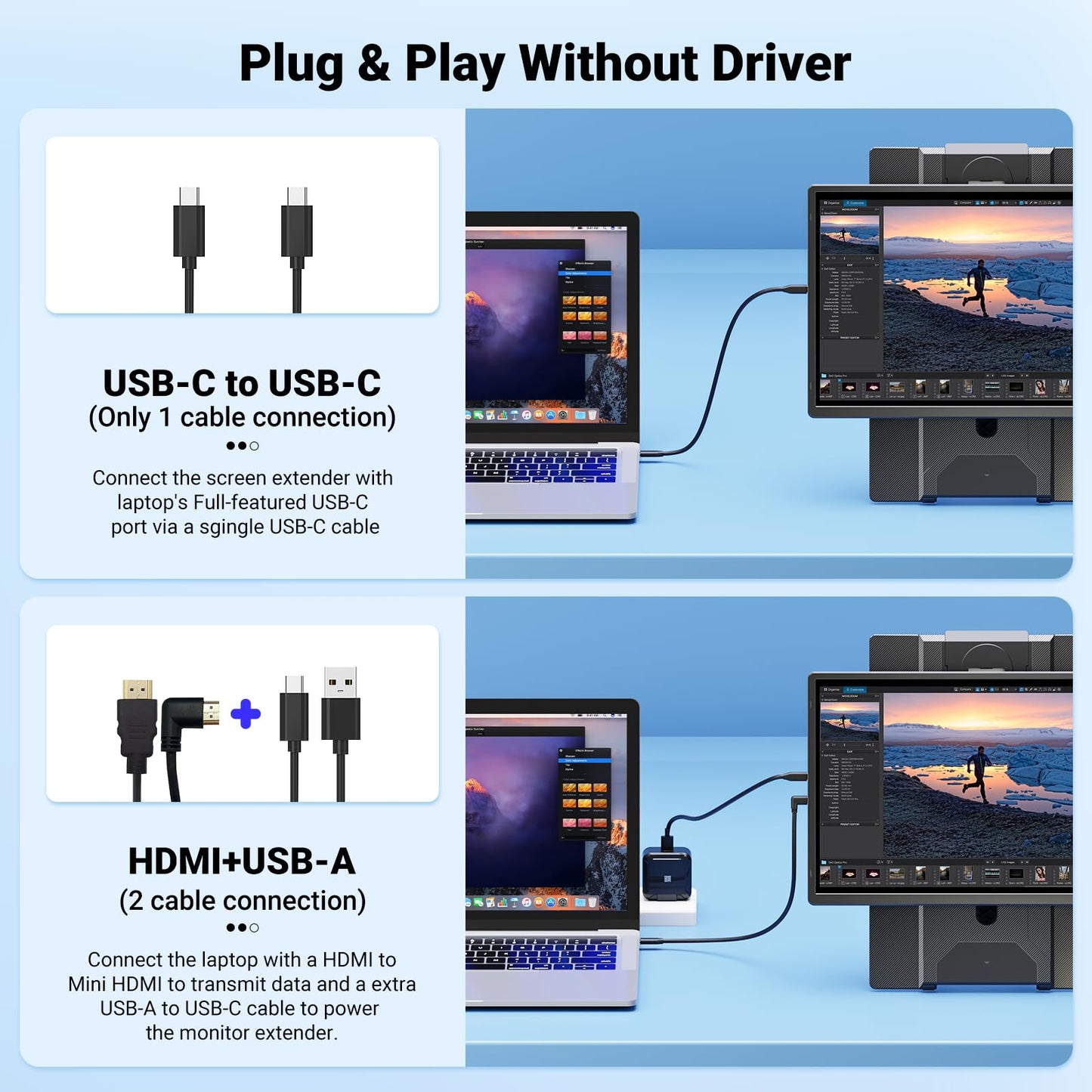 Ygretyrjh 16.1 Laptop Screen Extender, 1200P Fhd Portable Monitor For Laptop, 360 Rotating, Plug & Play, Detachable Stand, Heigh