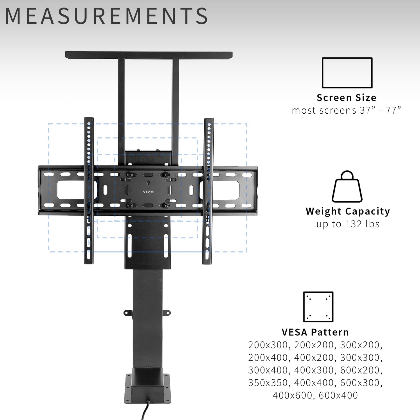 Vivo Motorized Tv Stand For 37 To 77 Inch Screens, Vertical Lift Television Stand With Remote Control And Tuya Smart App Compati
