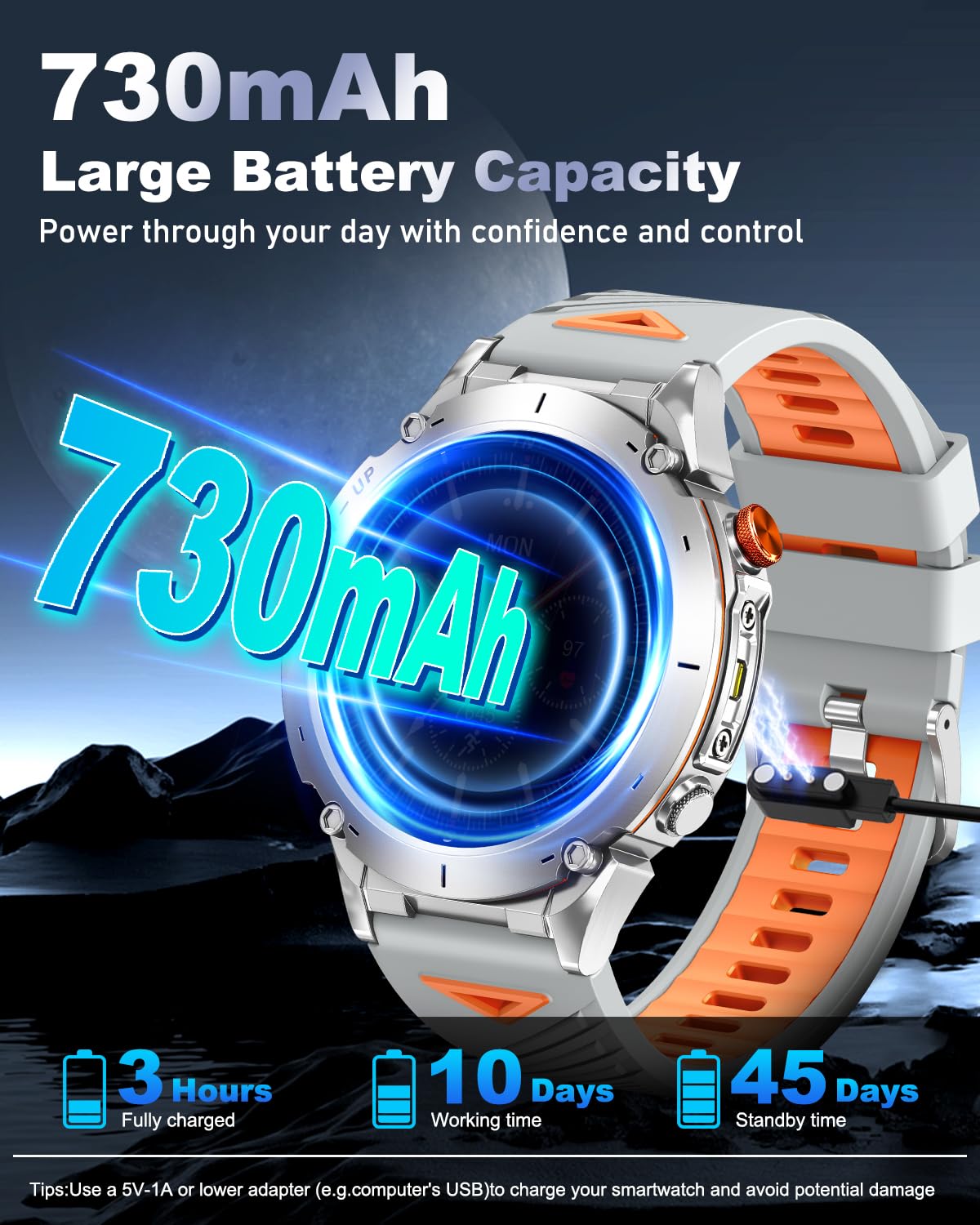 Podoeil Gps Military Smart Watch For Men With Bluetooth Call, 1.43 Amoled Waterproof Smart Watch With Flashlight, 170 Sport Mode