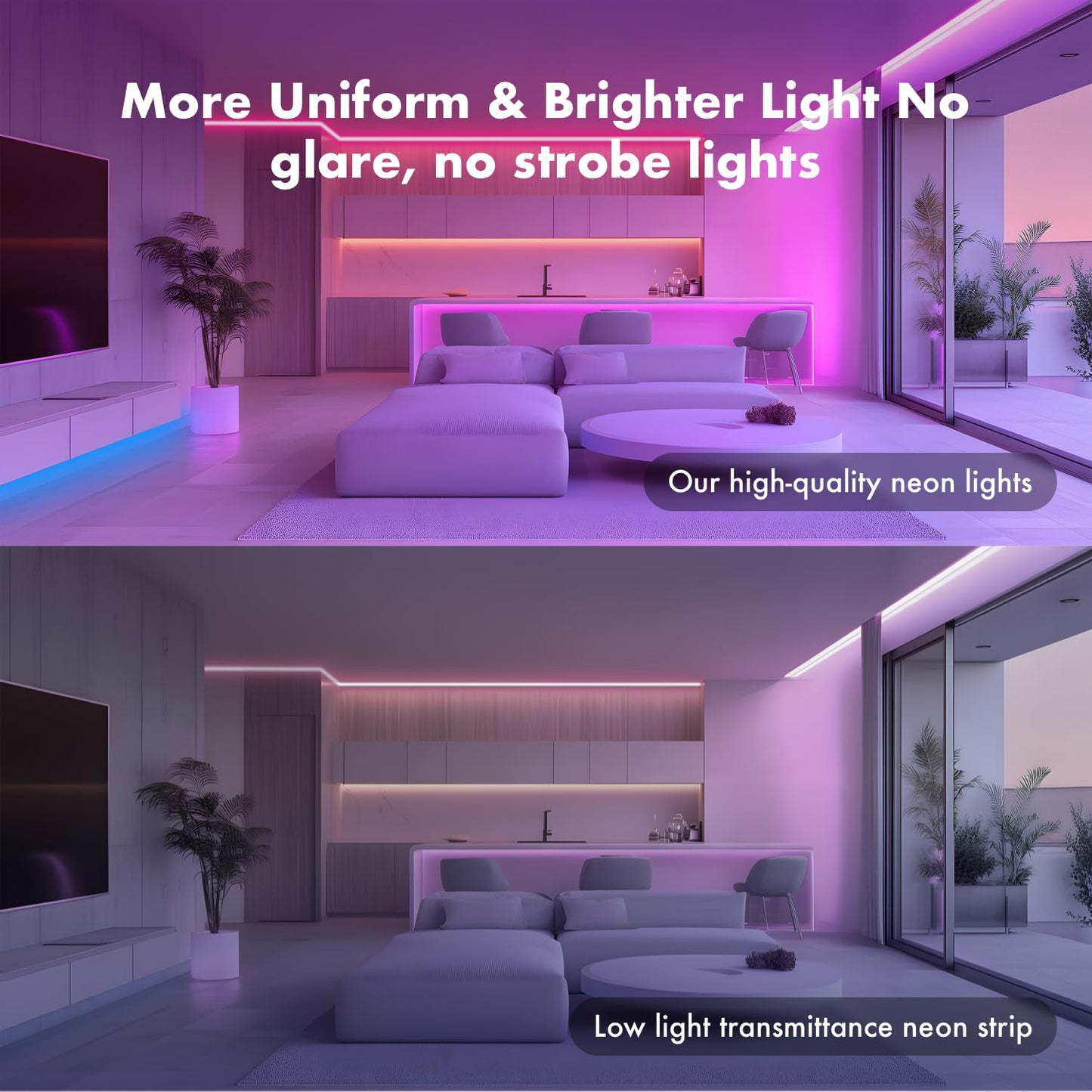 SILFU Neon Rope Lights, 50FT RGB Led Strip, Waterproof IP67, DIY Design, Music Sync, 44 Keys Remote Control, Multiple Modes, for Living Room, Bedroom, Holiday Decoration