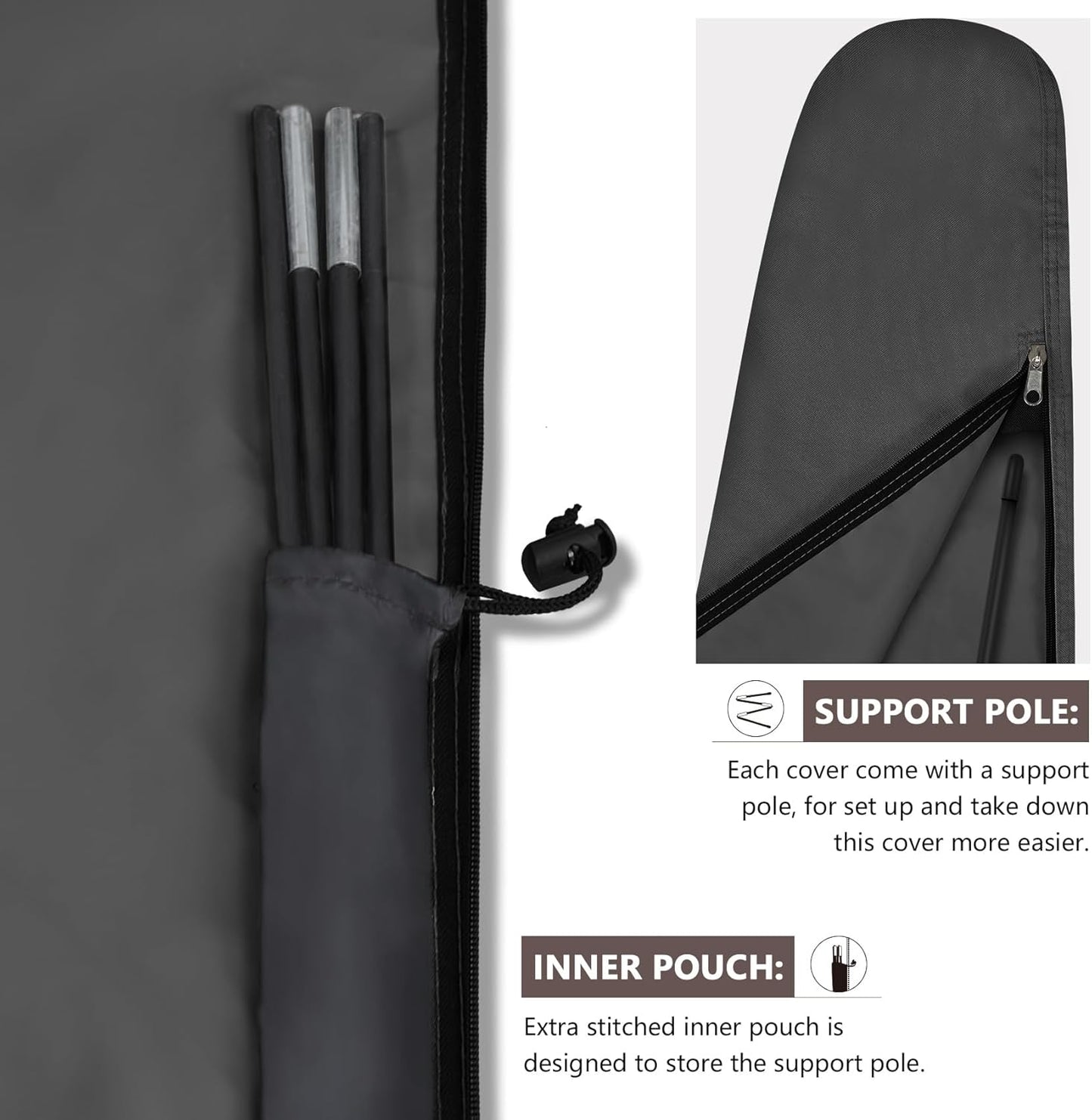 ULTCOVER Patio Parasol 600D Waterproof Clear Top Outdoor Umbrella Cover - Fits Solar Umbrella 8-11 Feet, Black