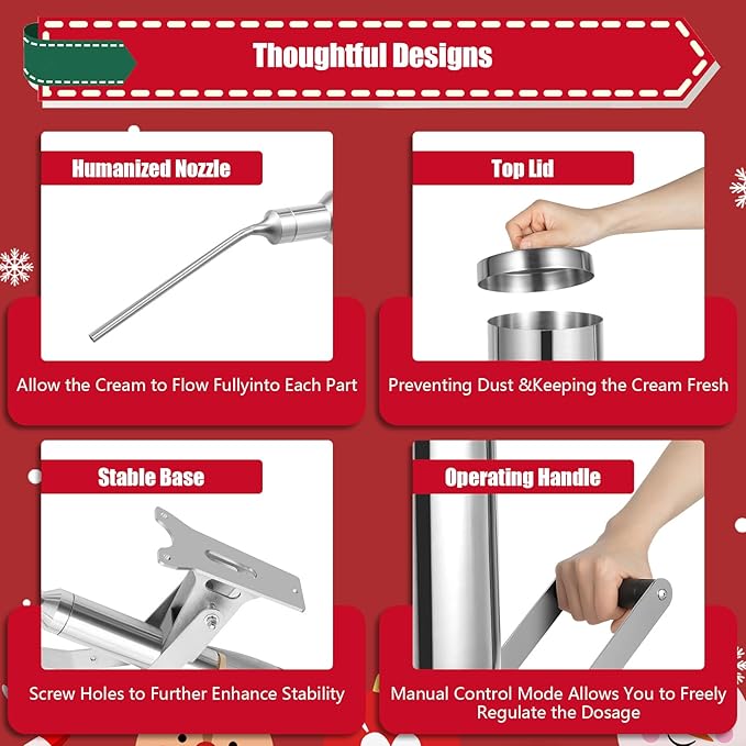 5L Donut Machine, Churro Jam Filling Machine, 304 Stainless Steel 5.28qt 248°F Brushing Mirror Treatment Surface Latin Fruit Manual Donut Filler W/4 Anti-Drip Filling Nozzles For Bakeries