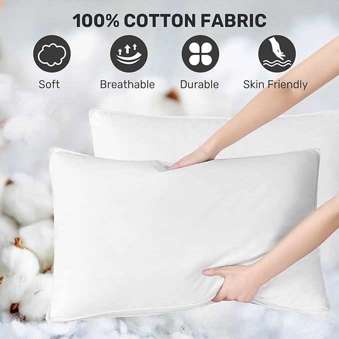 UNIKOME Goose Down Feather Pillows with 100% Cotton Cover, Gusseted Bed Hotel Collection Pillows for Sleeping, King Size, Set of 2