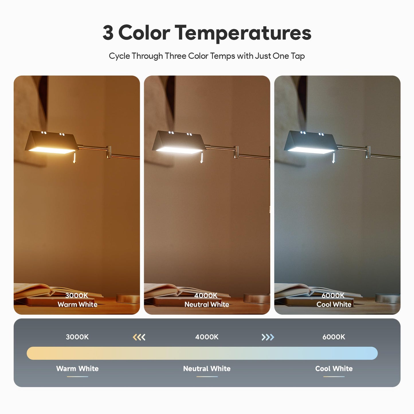 VONLUCE LED Desk Lamp, Adjustable Metal Table Lamp, Dimmable, Brushed Nickel, Model PTL-IST5