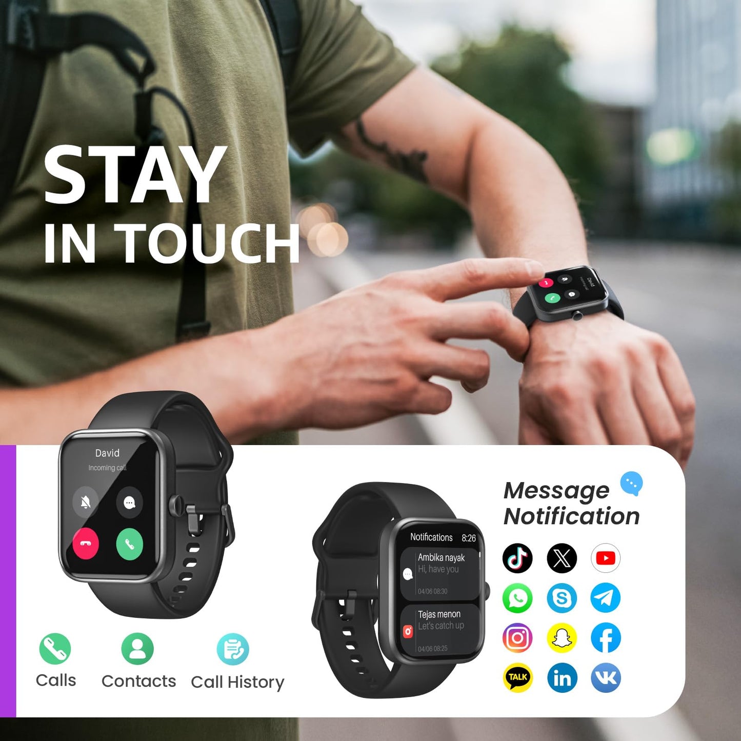 Tozo Smart Watch For Men Women For Iphone&Android, 1.83 Fitness Tracker Bluetooth Call [Answer/Make], Ip68 Waterproof Sleep Moni