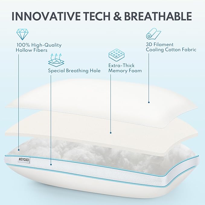 Bed Pillows Queen Size - Premium Luxury Hotel Quality Cooling Bed Pillows for Sleeping,Soft Fluffy & Memory Foam Filling,Support Loft Gusseted Bed Pillows for Side and Back Sleepers (High)