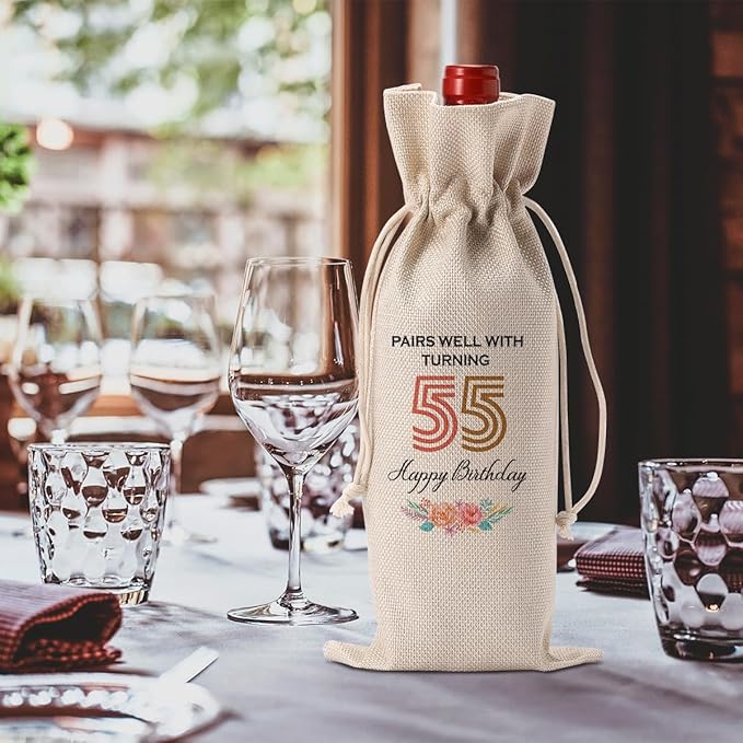 Funny 55th Birthday Gifts for Women Men Wine Bag, Happy Anniversary 55th birthday Party Decorations for Woman Men Wine Bags, 55 Year Old Birthday Gift Ideas Wine Bottle Bag
