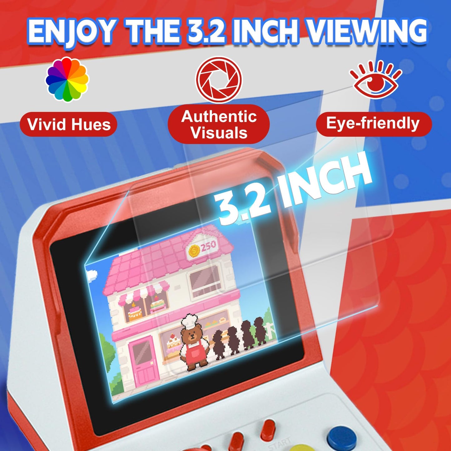 Colourbing A6 Retro Handheld Game Console - Supports 1000+ Games,3.2 Inch Screen,Mini TV-Style,Plug & Play to Big Screen,2-Player Ready - Birthday Gift for Boys and Girls,Video Games for Partner(Red)