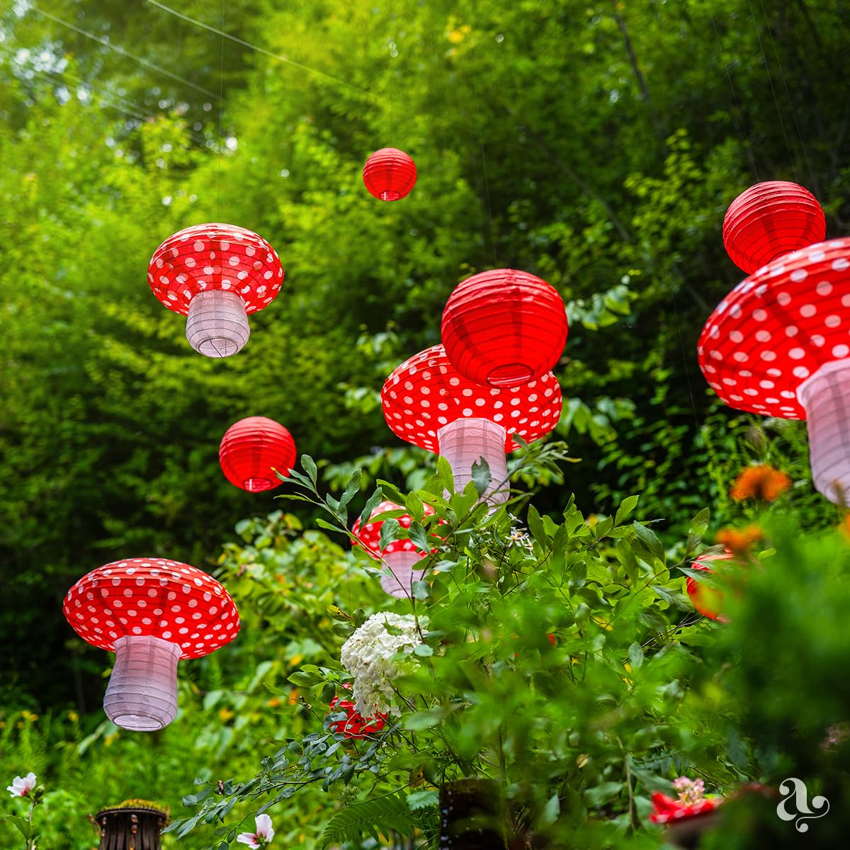 Avoseta Mushroom Paper Lanterns, 12 pcs, Red and White, Large Decorations for Fairy Tea Party and Garden Party, Model: avoseta-lanterns-mushroom