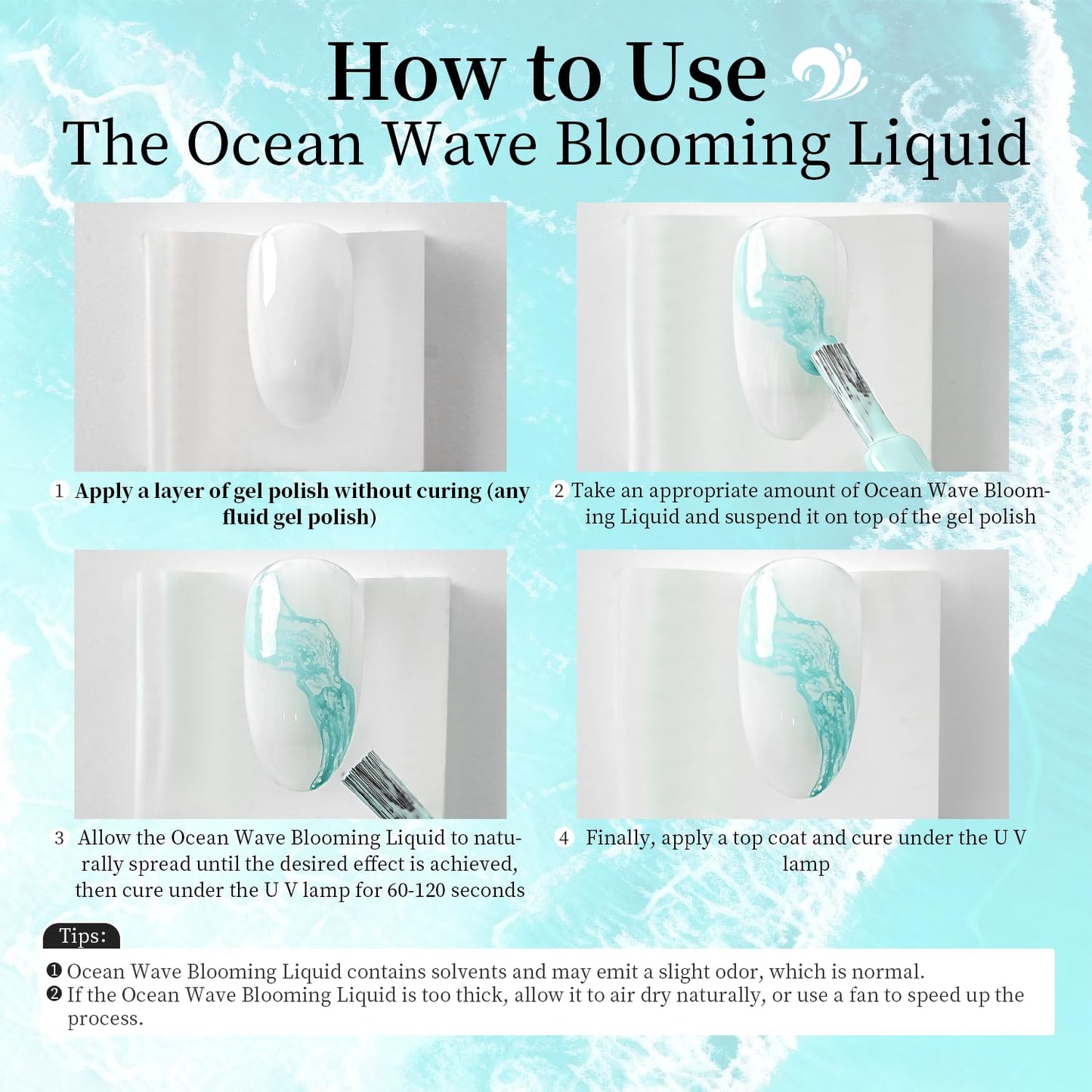 JODSONE Ocean Wave Blooming Gel Nail Polish,16.5ml Sky Blue Blooming Liquid for Spreading Effect Wave,High Fluidity Wave Texture