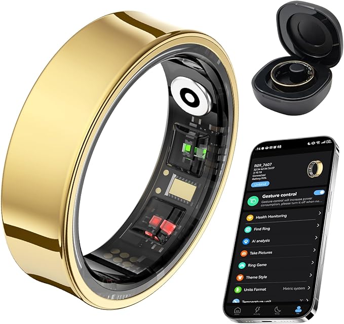 AMOVAN Smart Ring for Women Men, Fitness Tracker Ring with Body Temperature, Heart Rate, Blood Oxygen, Sleep Monitor, Calo...