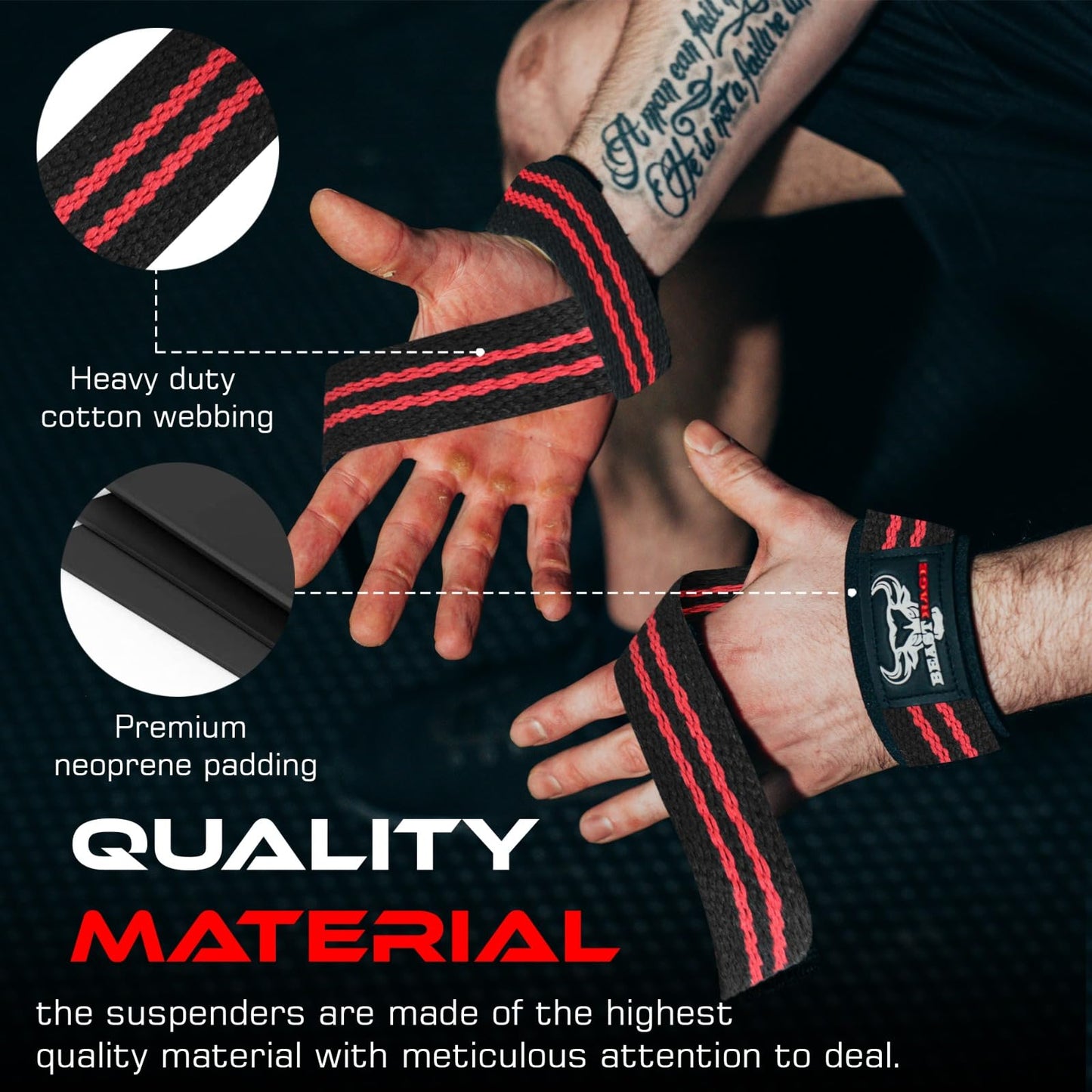 BEAST RAGE Lifting Wrist Straps for Weightlifting, Straps Gym Grip Power Workouts Lifting Straps Padded Cotton Men Women Wrap Lift, Deadlift Bodybuilding Weight Lifting Exercise Straps (Black/Red)