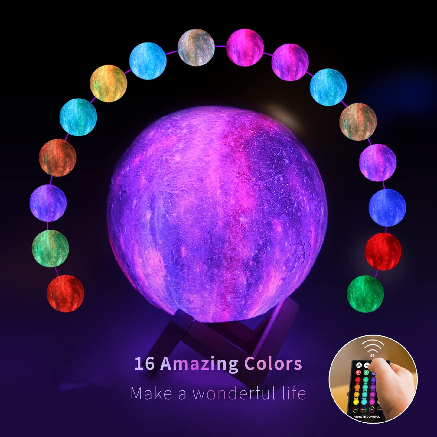 LOGROTATE Moon Lamp - 3D Printing LED Night Light, 16 Colors, USB Rechargeable, 5.98 Inch, Multicolor, Model SML-2020