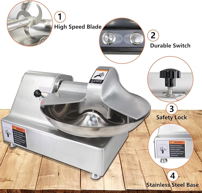 CLIVIA Commercial Meat Bowl Cutter Mixer, 10L Multifunctional Electric Meat Mixer Food Chopper Processor Blender Buffalo Chopper for Vegetable Garlic 750W 1450 r/min