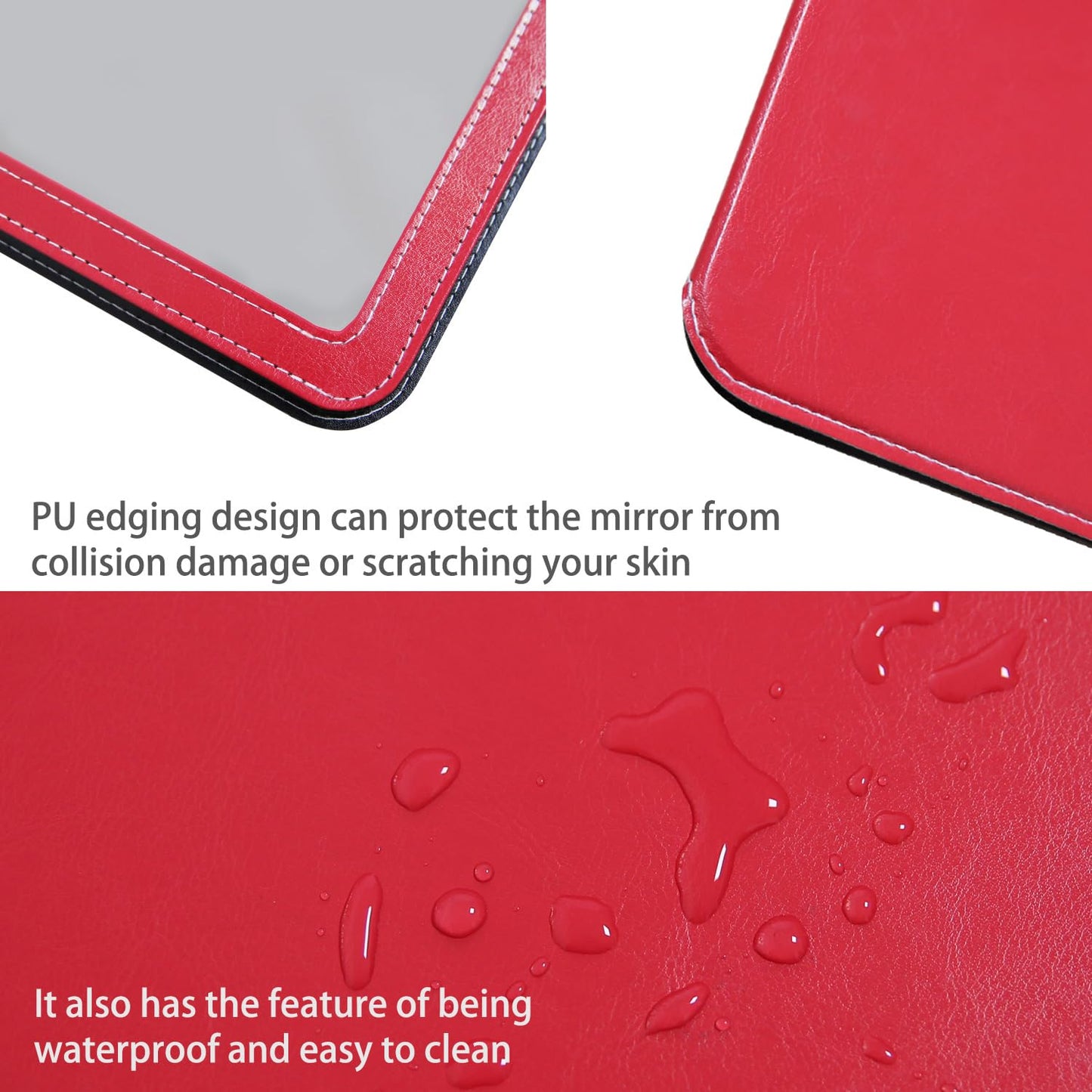 PDOZV Travel Mirror for Desk, 5.3  6.9    Adjustable Rectangle PU Edge Covering Red Foldable Desk Mirror with Stand for Travel C