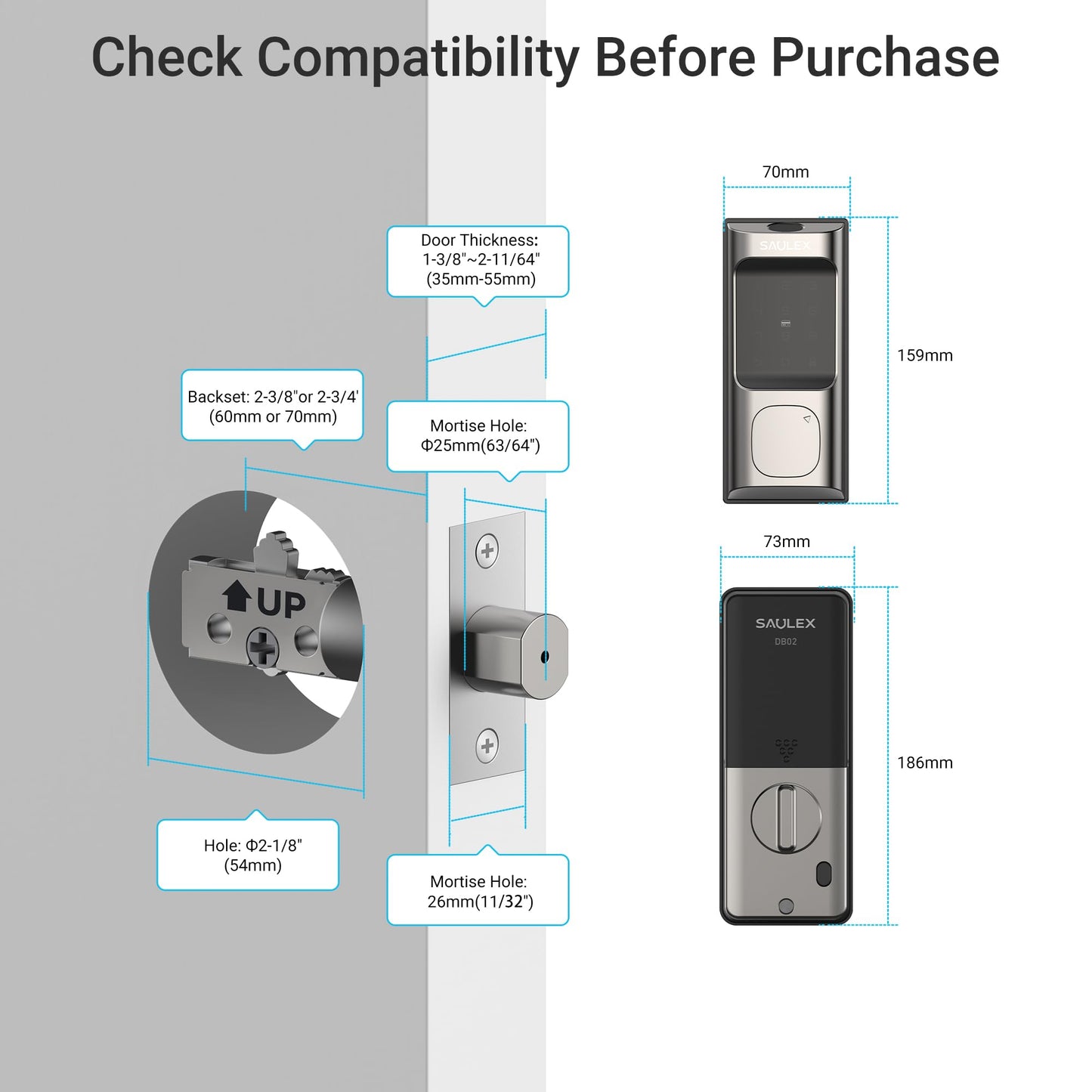 Saulex DB02 WiFi Smart Lock with Fingerprint (No Gateway Required),5-in-1 Keyless Entry Front Deadbolt, App Remote Control, Easy Installation,Auto-Lock.