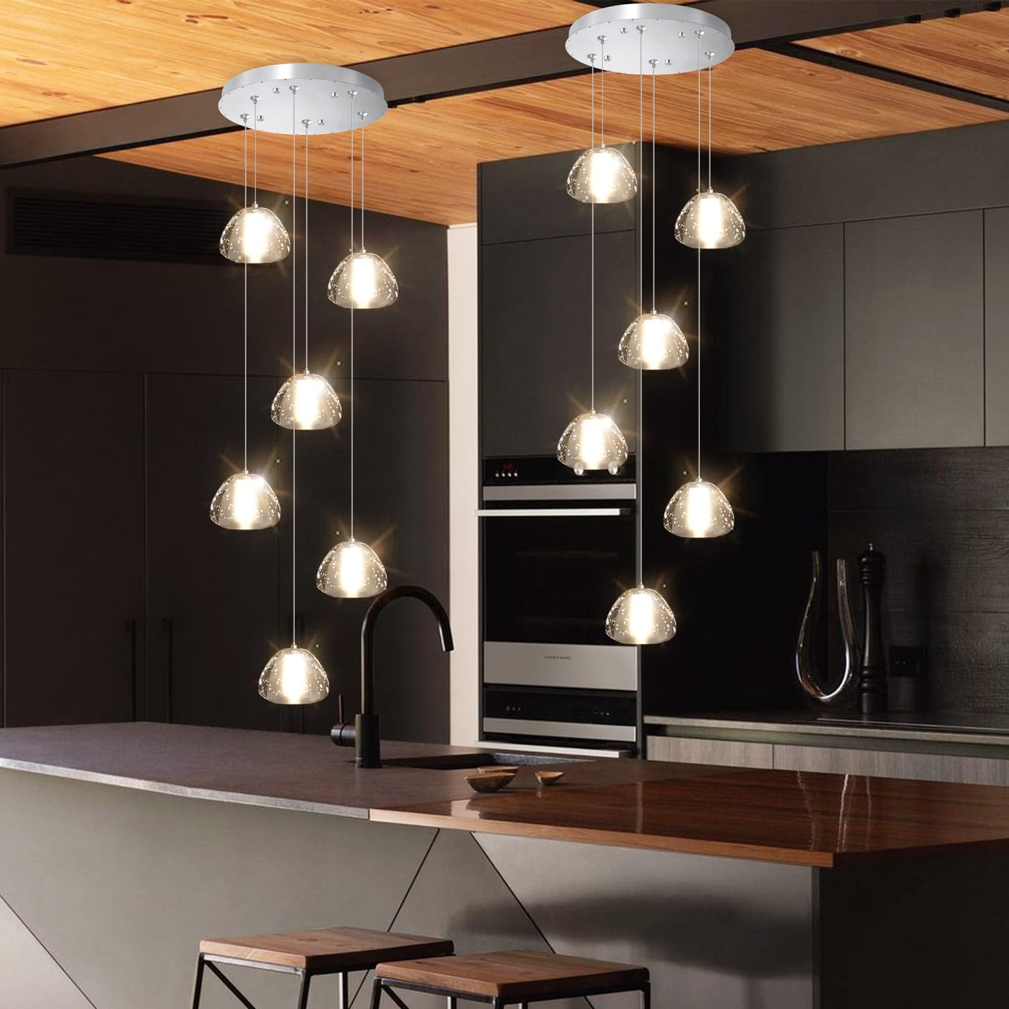 Dolria 6-Lights Pendant Lighting For Entrance Modern Crystal Chandeliers Led Crystal Hanging Lights For Dining Room Bedroom Foyer Staircase Living Room 3000K