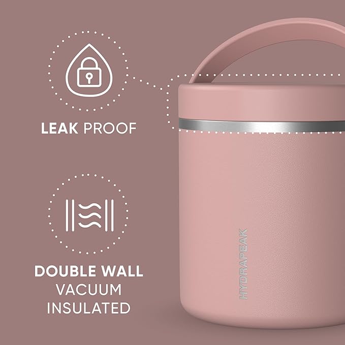 Hydrapeak 25oz Stainless Steel Vacuum Insulated Food Jar for Hot Food and Cold Food, Wide Mouth Leak-Proof Soup Jar for Adults, 10 Hours Hot and 16 Hours Cold (Rosewood)