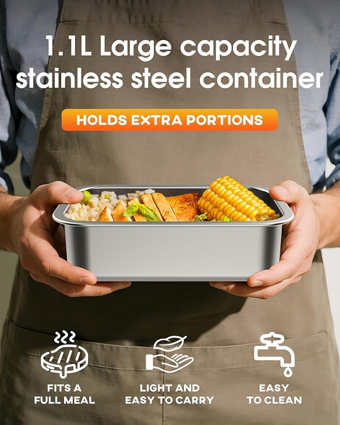 Cordless Electric Lunch Box 1.2L Stainless Steel Container