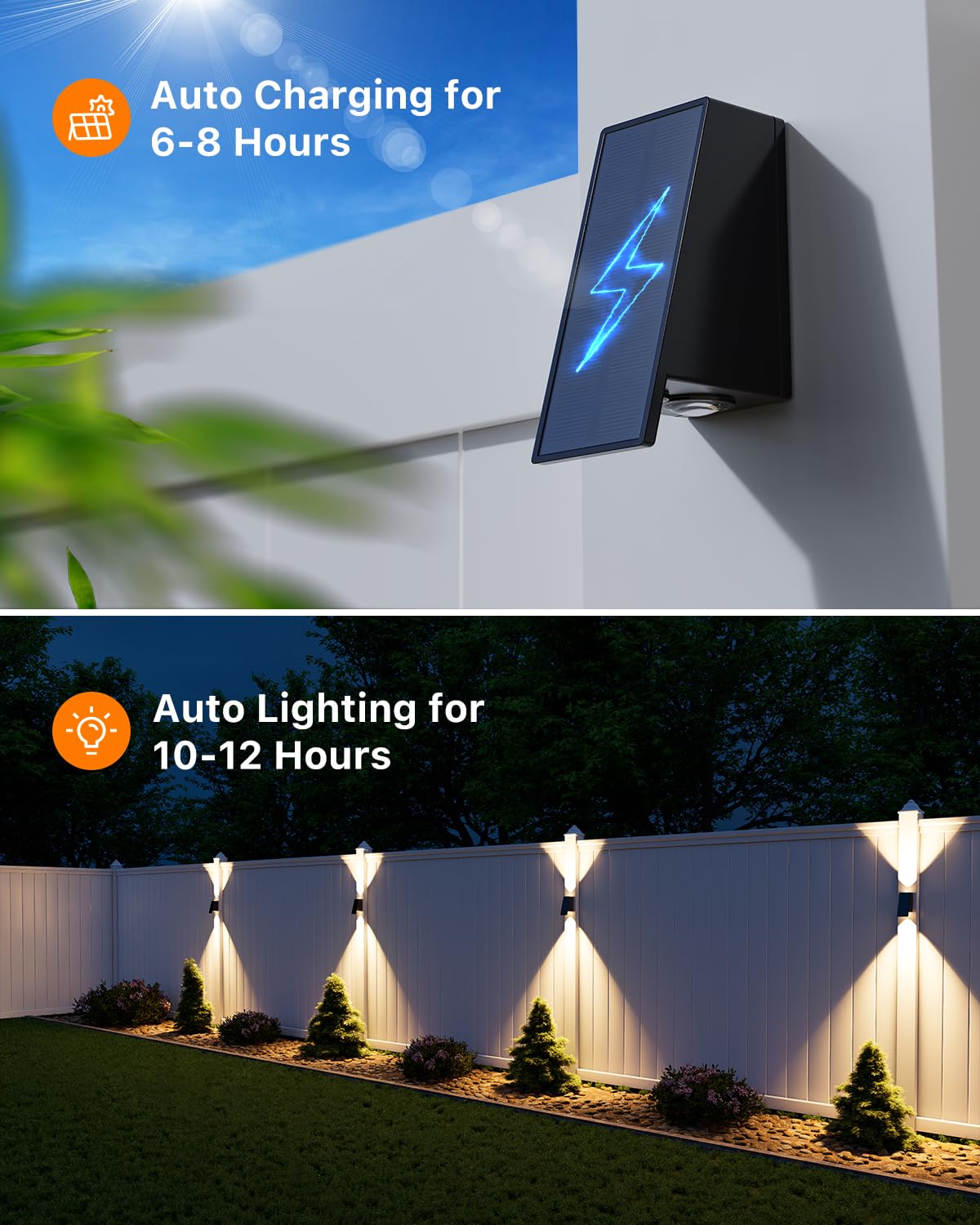 8 Pack Solar Powered Fence Lights Outdoor (Warm/Neutral/Cool White) Waterproof Up And Down Wall Mount Led Decorative Lamp For Outside Patio  House  Backyard  Porch  Deck  Garden With 3 Lighting Modes