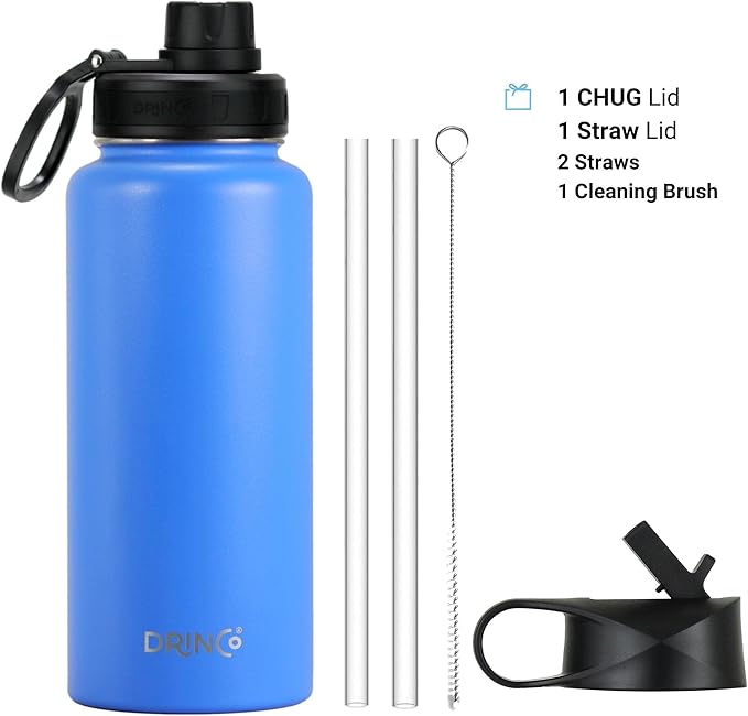 DRINCO Stainless Steel Water Bottle Spout Lid Vacuum Insulated Double Wall Water Bottle USA Flag Military Veteran (32oz Eagle Royal Blue, 32oz)