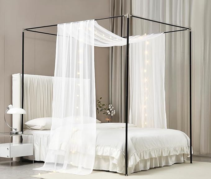 Akiky Bed Canopy Curtains for Girls Elegant Canopies Curtain Scarf with Light Great as Room Decor,Wedding decortion,Window Valance Curtain (Twin,White)