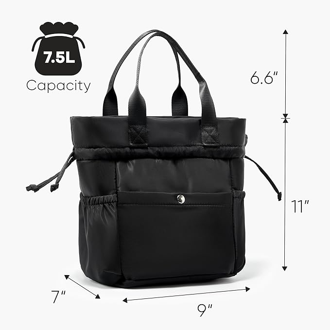 Yarnic Lunch Bag Women Insulated Lunch Bags,Cute Reusable Lunch Box Stain-Resistant Lunchbox with Water Bottle Holder for Adult (black)