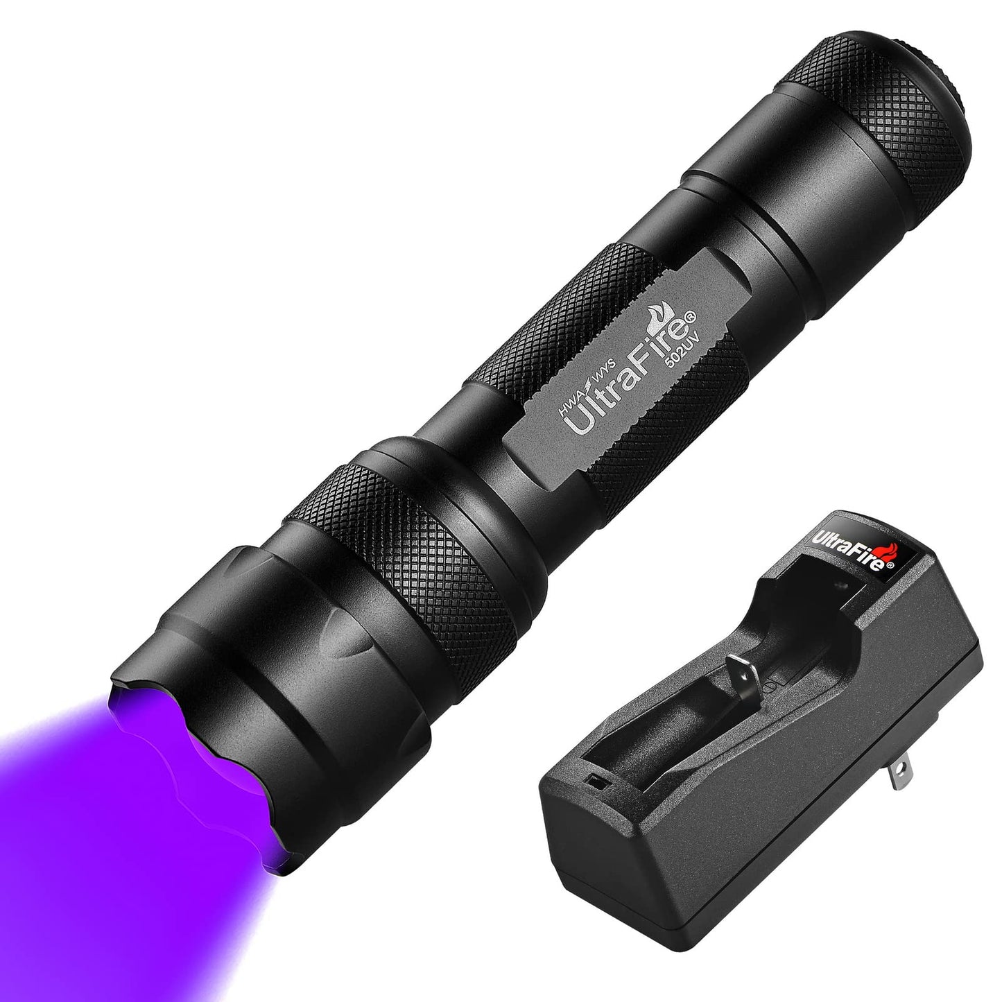 ULTRAFIRE UV Flashlight 395-405 nm LED Blacklight, Medium Size, Aluminum, Black, Model LE788000140